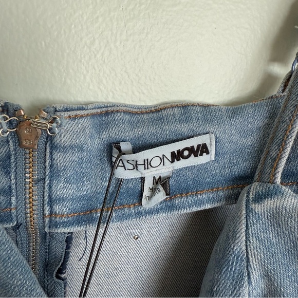 Fashion Nova Briella Pearl Light Wash Denim Mini Dress - Picture 4 of 8